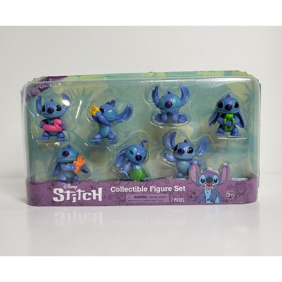Disney Stitch Collectible Character Figure 7 Piece Set Figurine Blue Experiment - Picture 1 of 16
